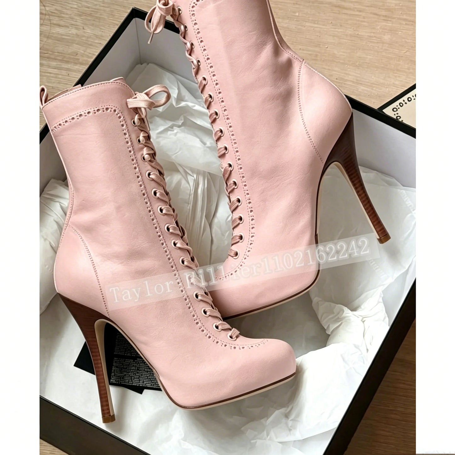 Women Retro Lace Up Stiletto Ankle Boots Round Toe Side Zipper Platform High Heel Short Bootie Fashion Ladies Thin Heel Footwear