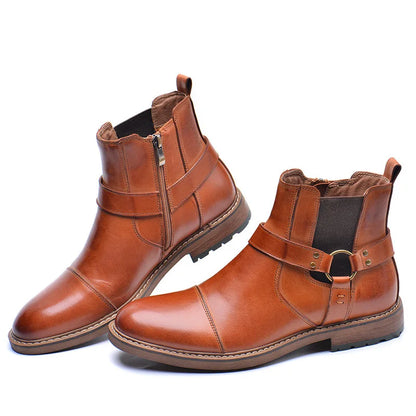 Motorcycle Shoes Retro Leather Boots for Motorcycles Durable Men Boots Short Shoes Motorcycle Safety Equipment Work Shoes Zip