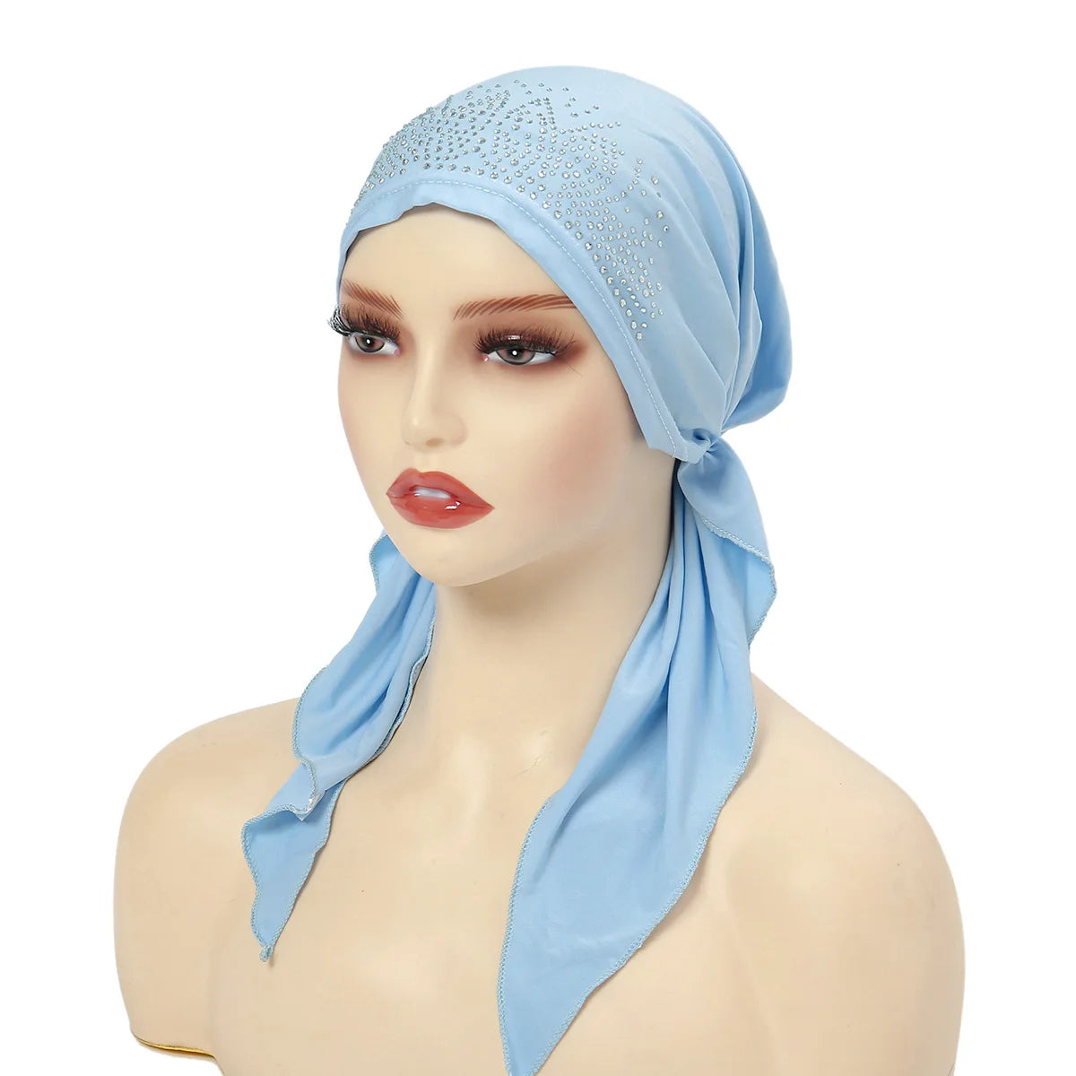 Fashion Muslim Headscarf Hat for Women Thin Summer Inner Hijab Caps Solid Color Diamond Turban Bonnet India Headwrap