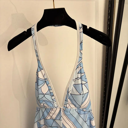 Runway Designer Summer Geometric Printed Beachwear Vacation Jumpsuits Women's 2026