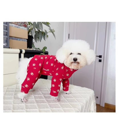 Pure Cotton Red Pet Dog Clothes Outerdoor Sportswear Fashion Print Jumpsuits For Small Medium Dogs Schnauzer Puppy Dog Rompers
