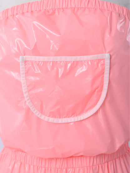 Womens Waterproof Strapless Jumpsuit Solid Color Elastic Waist Jogger Tube Rompers Diaper Cover Adaptive Clothings Nightwear