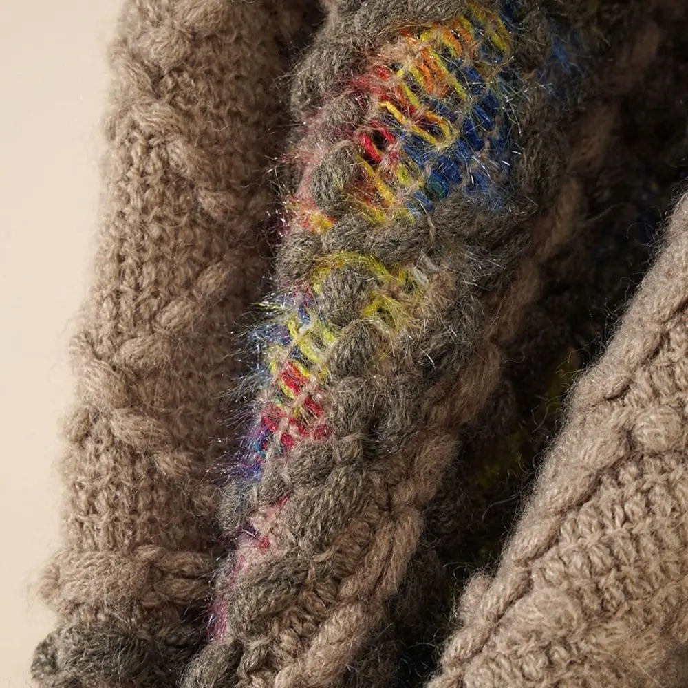 Plush Winter Warm Mongolian Poncho Ethnic Style Imitation Cashmere Rhombic Stripe Tassel Shawl Knitting Wraps Women Fashion