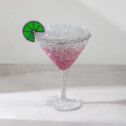 Alizekerr Cocktail Glass Shaped Rhinestone Evening Bags Luxury Designer Gorgeous Crystal Metal Purses And Handbags Wedding Party