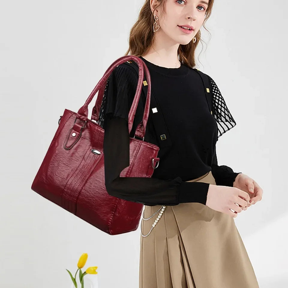 New Soft Leather Handbag For Women Vintage Shoulder Tote Bag Luxury Designer Ladies Large Capacity Purse Commute Bags Sac A Main