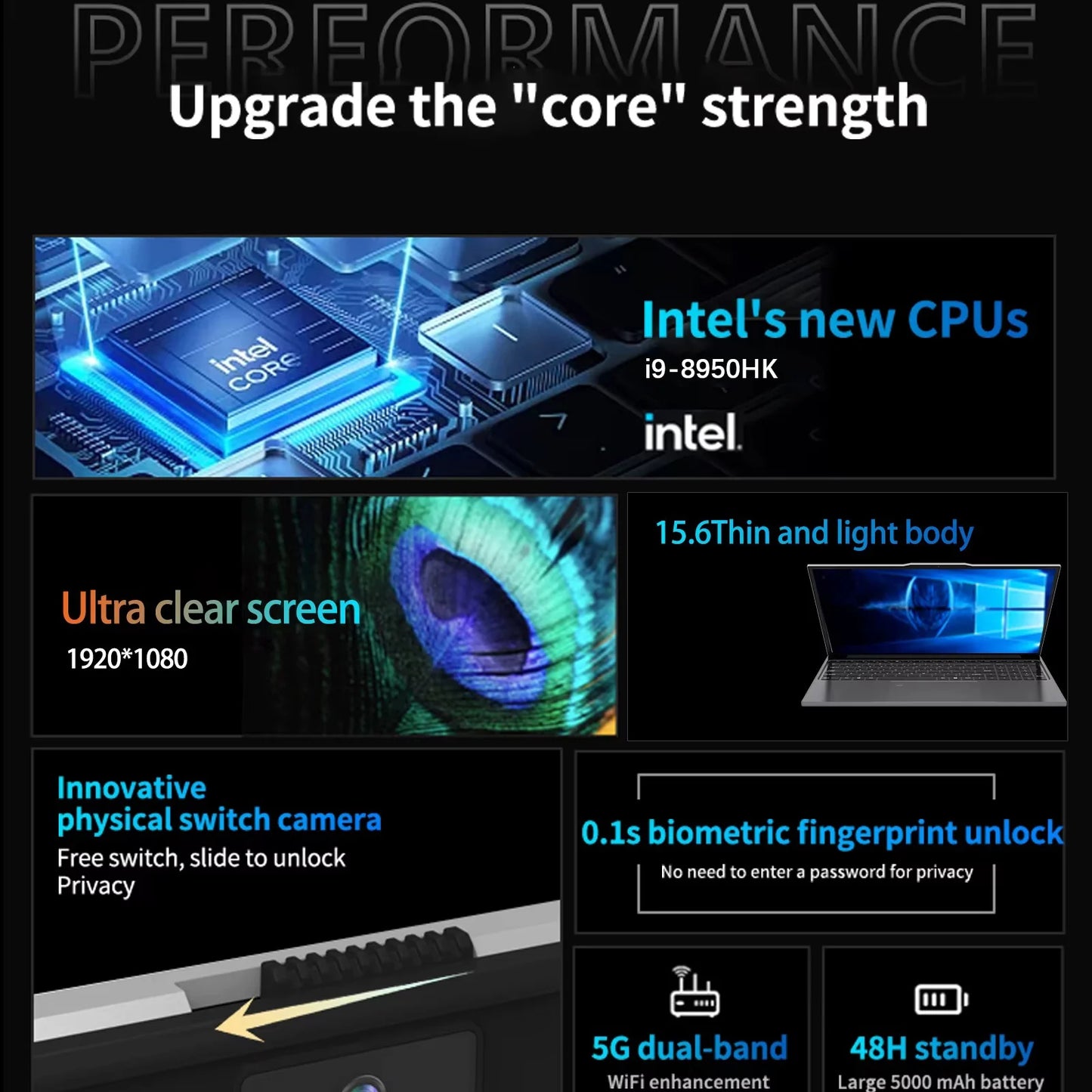 Xiaman 15.6" Portable Gaming Laptop Computer Intel Core i9 10980HK Gamer PC 16GB RAM 1TB SSD Windows 11 Office Study Notebook PC