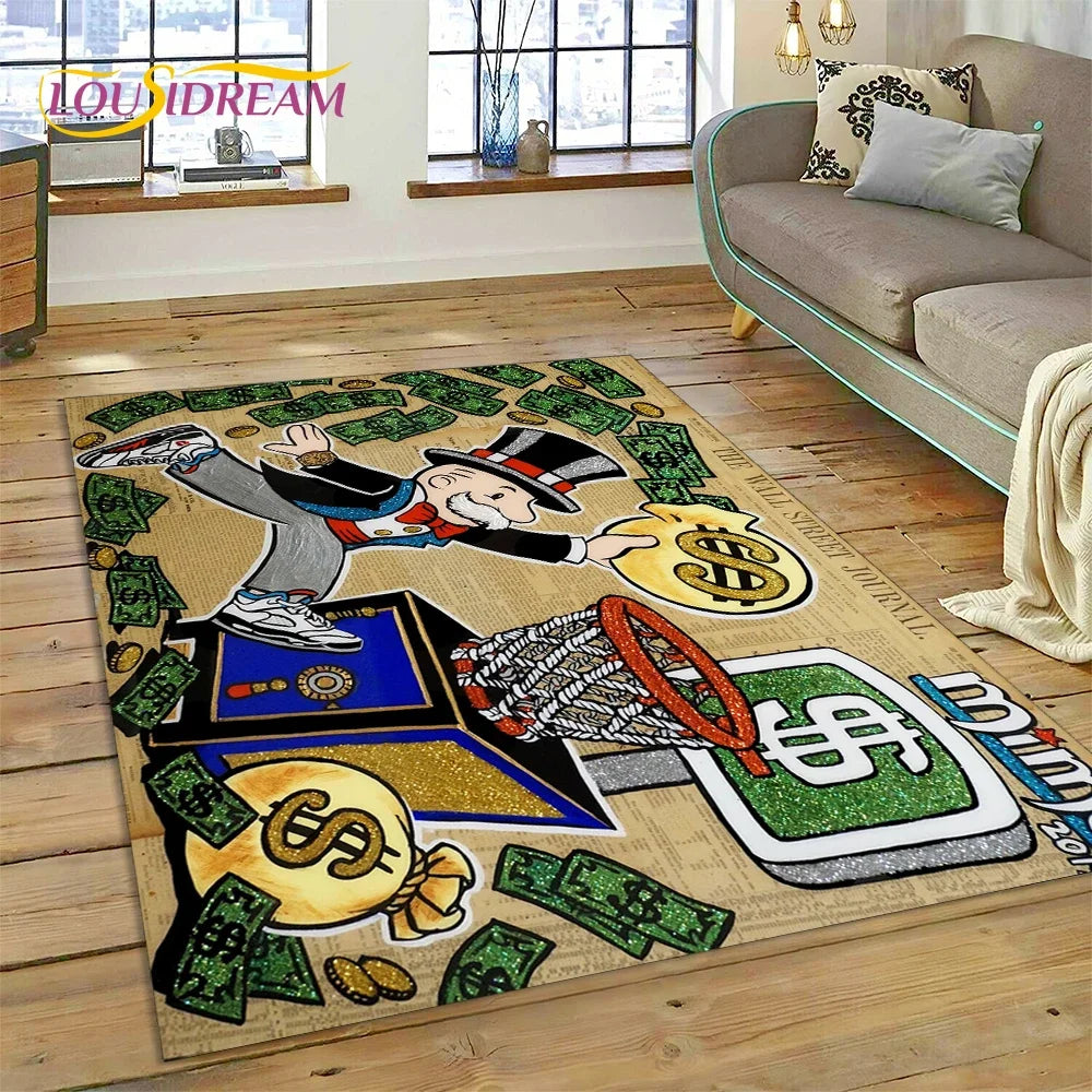 Game Dollar Monopoly Cartoon Money Rug Carpet for Living Room Bedroom Home Decor,Floor Mat Non-slip Decoration for Sofa Doormat