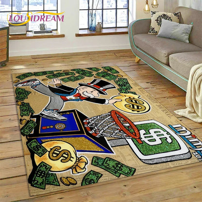 Game Dollar Monopoly Cartoon Money Rug Carpet for Living Room Bedroom Home Decor,Floor Mat Non-slip Decoration for Sofa Doormat
