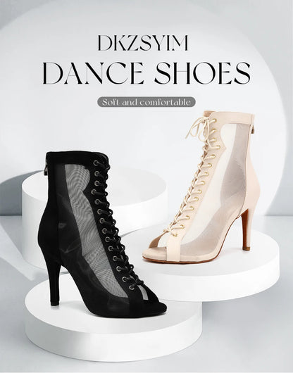 DKZSYIM Women Latin Dance Boots Ballroom Dancing Shoes Ladies Girls Jazz Tango Dance Shoes Customizable Heel 7cm-11cm