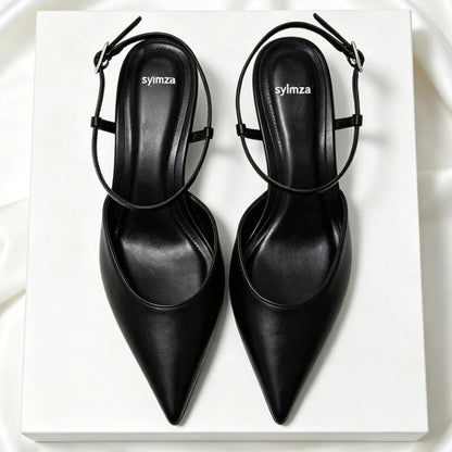 Luxury Brand Women's Pointed Toe Wedge Sandals Summer New Shallow One-word Buckle Designer Shoes Fashion Slingback Mules Shoes