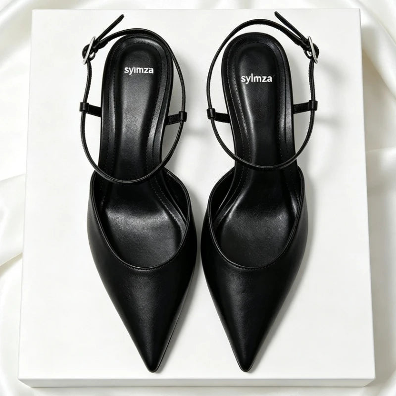 Luxury Brand Women's Pointed Toe Wedge Sandals Summer New Shallow One-word Buckle Designer Shoes Fashion Slingback Mules Shoes
