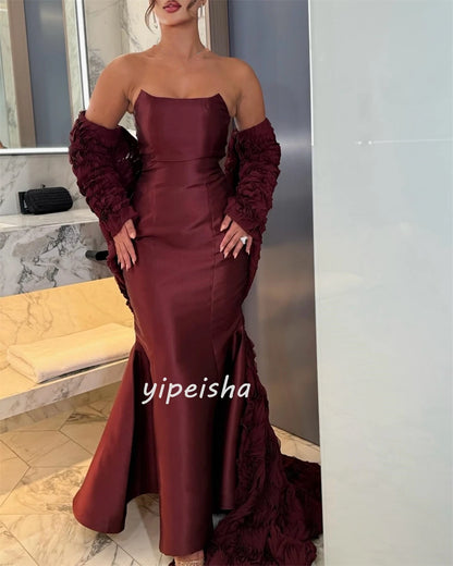 Customized Modern Style Matching Charmeuse Ruched Pleat Mermaid Strapless Long Dresses Bespoke Occasion Dresses Sizes Available