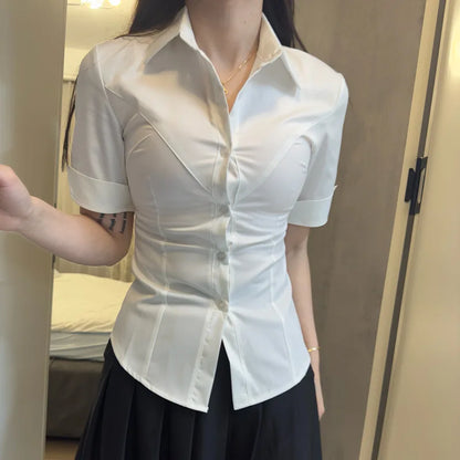 White Original JK Uniform Fitted Shirt Japanese-style Sweet and Spicy School Uniform Long-sleeved Slimming Top for Hot Girls