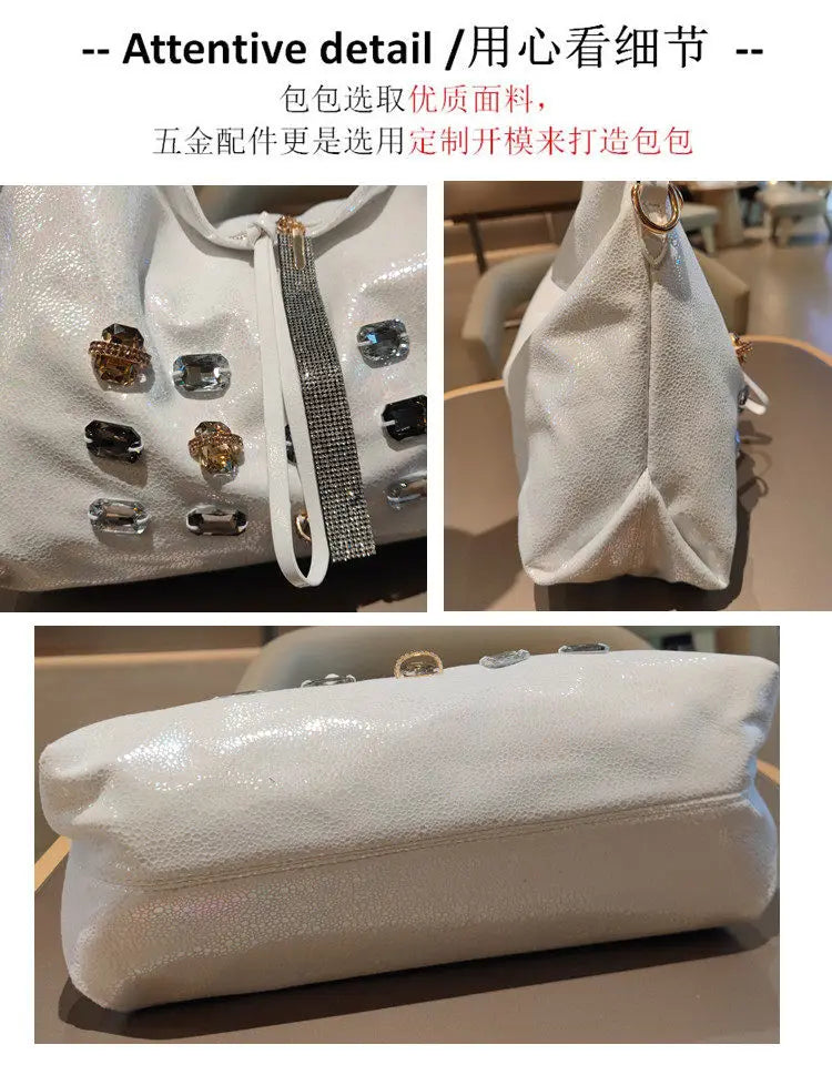 2026 New Fashion Diamonds Women Handbags Genuine Leather Tote Bag Large Capacity Work Commute Leisure Versatile Shoulder Bags
