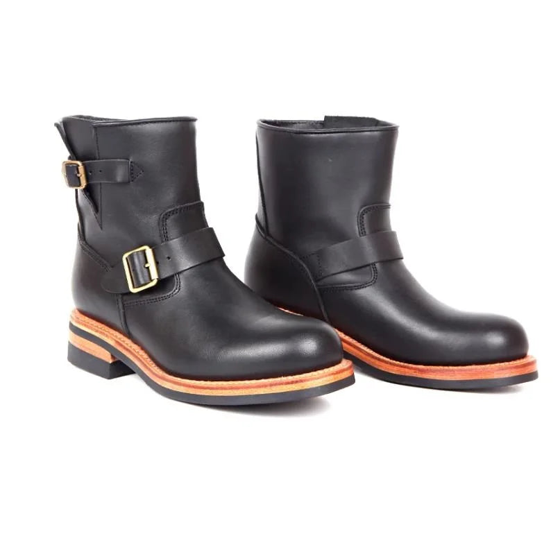 YR Best.Mens Vintage Style Engineer Boots.Quality Motor Rider Handmade Real Cowhide Shoes.Classic Genuine Leather Boots,Cool