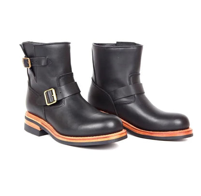 YR Best.Mens Vintage Style Engineer Boots.Quality Motor Rider Handmade Real Cowhide Shoes.Classic Genuine Leather Boots,Cool