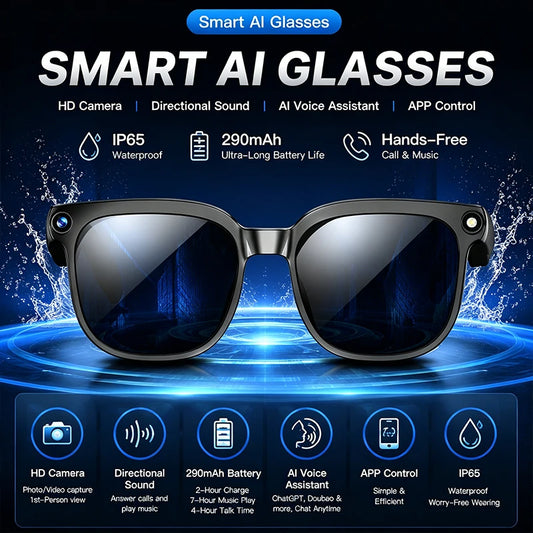 Smart Glasses IP65 Waterproof Connect To Mobile APP Video and Photo Translation AI Language Assistant Bluetooth Smart Glasses