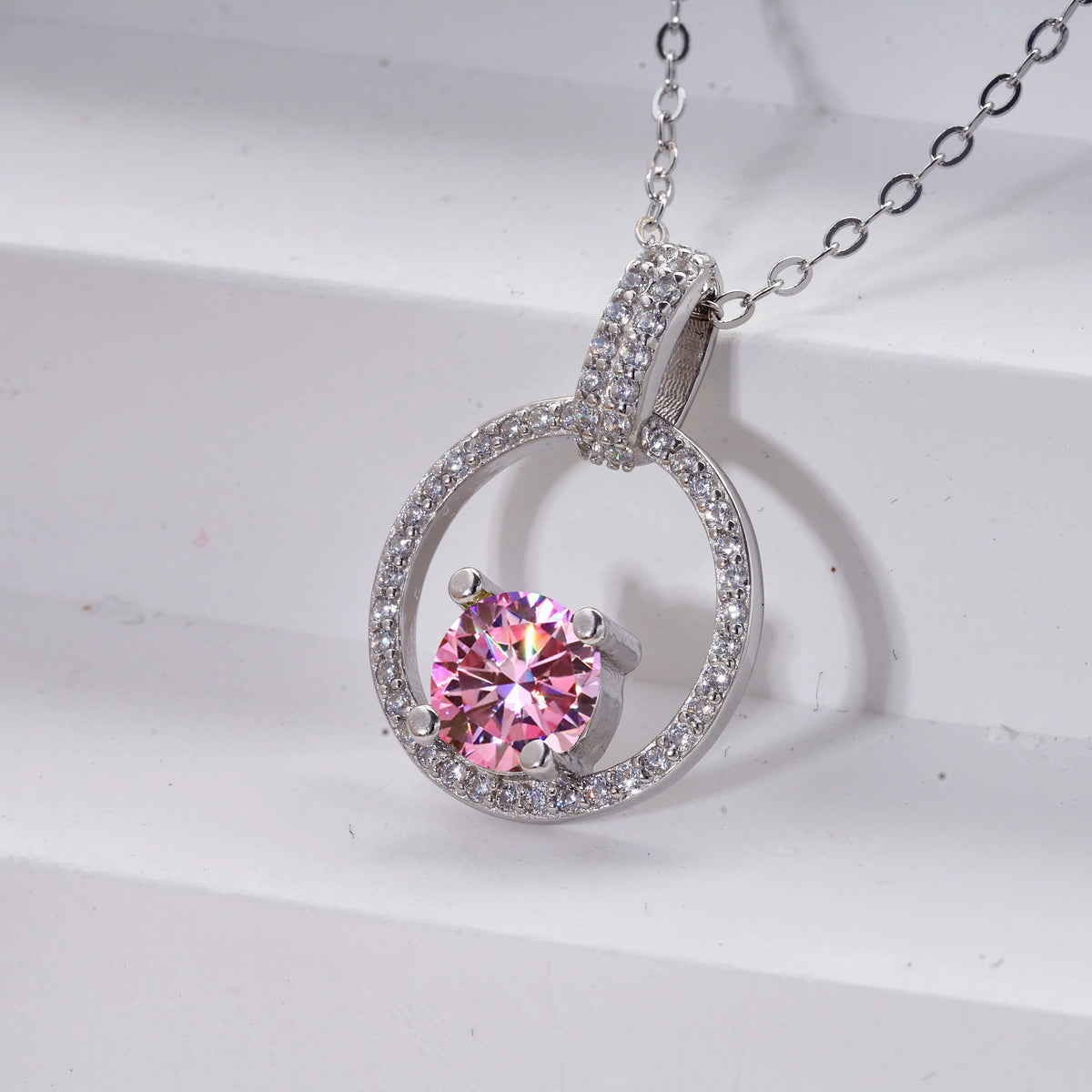 Pink Color Moissanite Pendant Necklace 1 Carat 6.5mm Real Gra Lab Diamond Pendant Necklace 925 Sterling Silver Luxury Jewelry