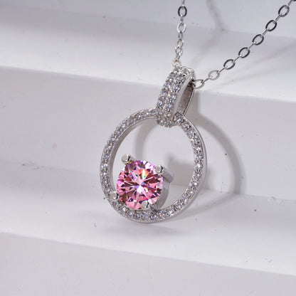 Pink Color Moissanite Pendant Necklace 1 Carat 6.5mm Real Gra Lab Diamond Pendant Necklace 925 Sterling Silver Luxury Jewelry