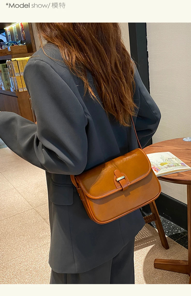 Female Cowhide Luxury Designer Handbags Women's Natural Cow Leather Shoulder Bag Ladies Fashion Small Square Crossbody Bags New