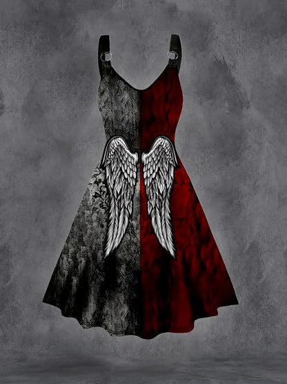 Plus Size Goth Punk Dress Women Black Gothic Lace Up Corset A-Line Halloween Dress