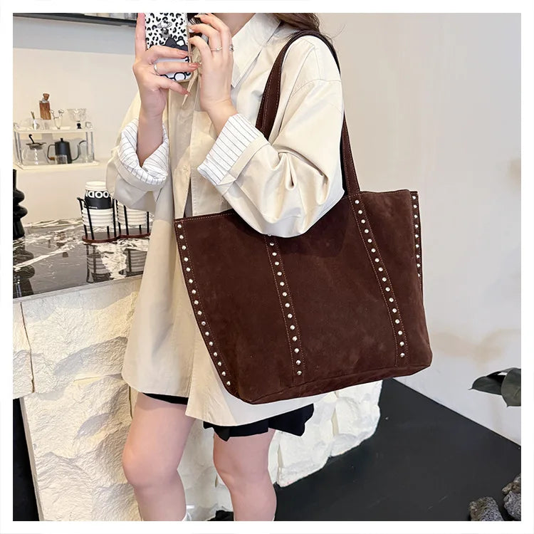 Fashion Microfiber Solid Sewing Shoulder Bags 2025 High Quality Retro Sweet Handbags Brand Sequined Large Capacity Bag for Women
