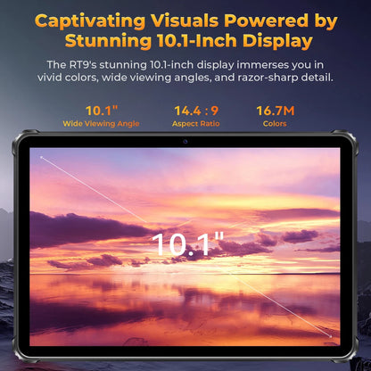 OUKITEL RT9 Rugged Tablet - 10.1" HD Display, 24(6+18)GB+256GB, IP68 IP69K Waterproof, 11000mAh Battery Android 14 Tablet PC