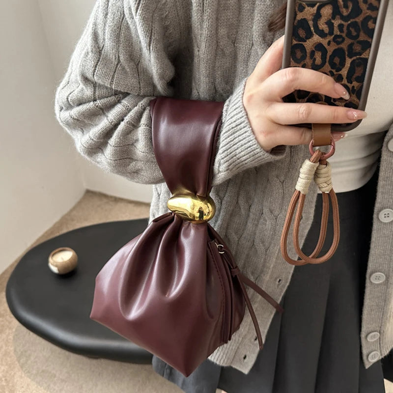 Mini PU Leahter Underarm Pleated Cloud Bag For Women 2025 Fashion Designer Female Retro Bucket Shoulder Bag Handbags And Purses