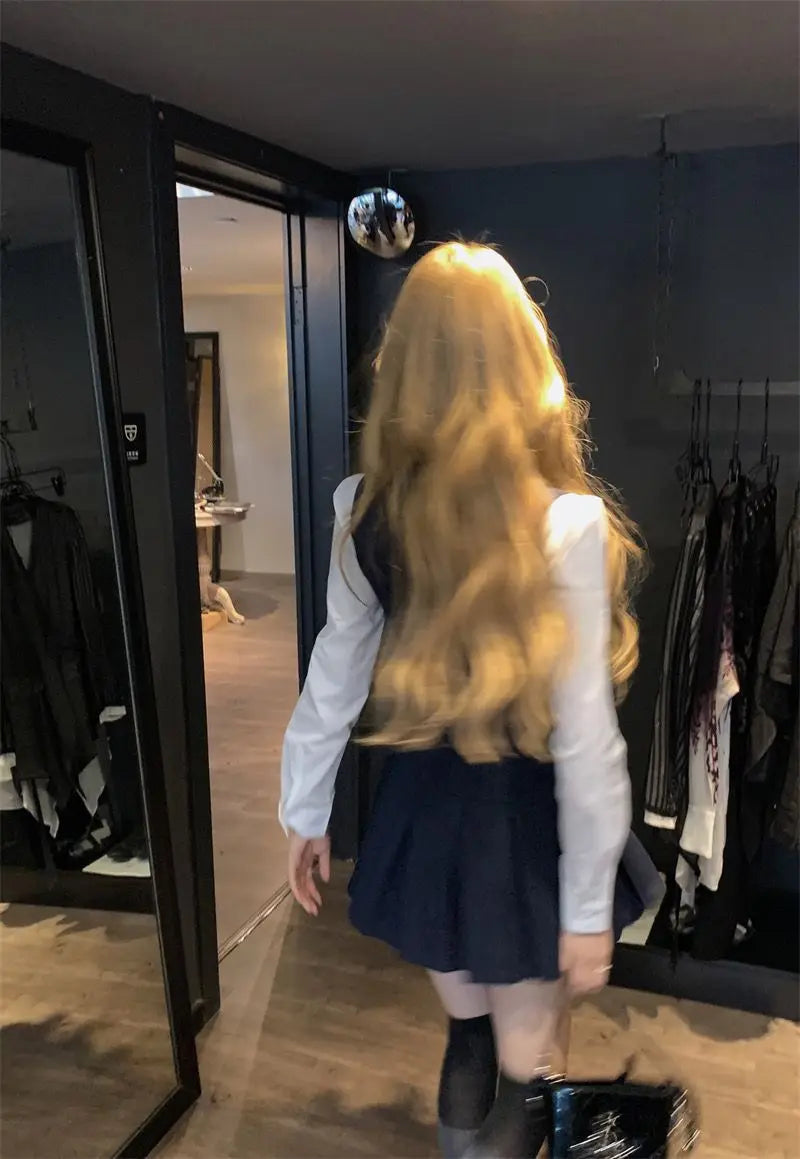 Japan And Korea College Style Jk Set Women's Long Sleeve Shirt Pleated Skirt Strap Dress Set Two Piece Set School Jk Uniform