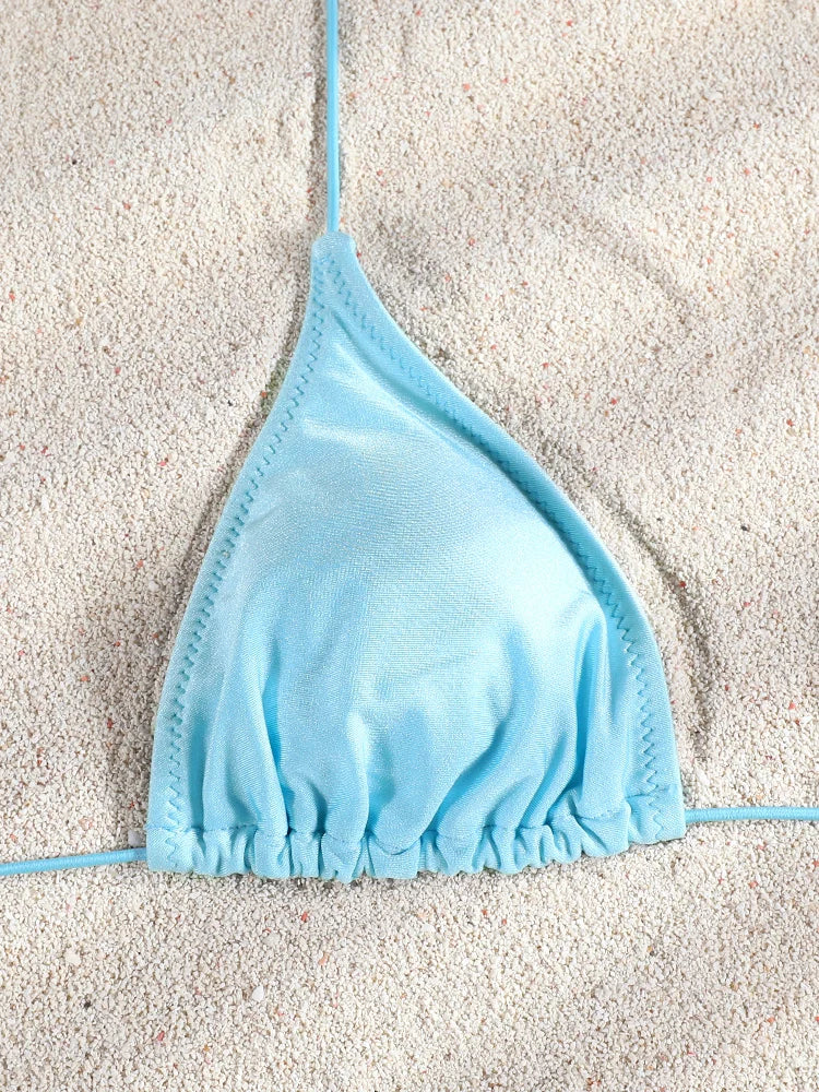 Triangle Swimsuit 2026 Light Blue Bikini String Bikinis Bandage Swimwear Halter Swimsuits Sexy Bathing Suit Two-Piece Beachwear