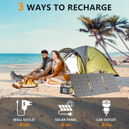 Portable Power Station,120W(240W Peak) Solar Generator,88Wh Lithium Battery Power with 110V AC Outlet/DC/USB/LED Light