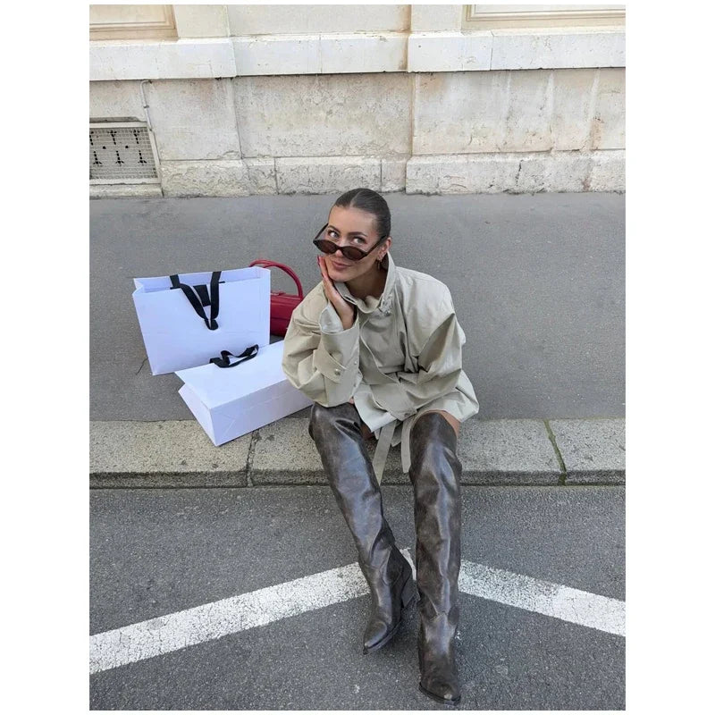 Fashion Stand Collar Short Trench Coat Women Solid Double-breasted Belt Jacket 2026 Autumn Lady Commuting Casual Outwear