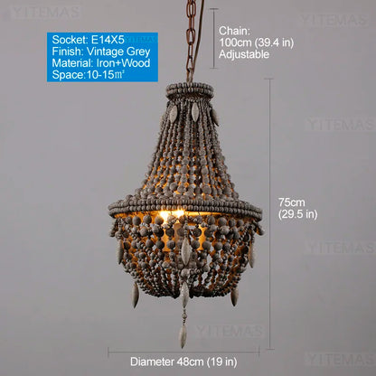 French Country white wood Bead Chandelier dining room bedroom princess Decorative chandelier 3/5 lights hanging light fixture