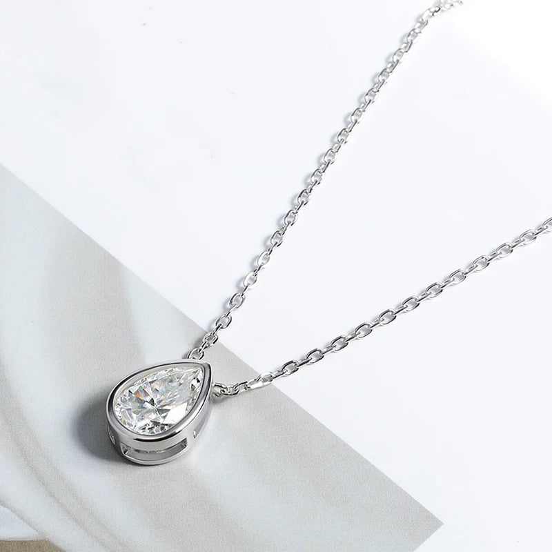 Smyoue Certified 1-3CT Pear Cut Moissanite Necklaces for Women Chain Lab Diamond Pendant Birthday Gift 925 Sterling Silver 100%