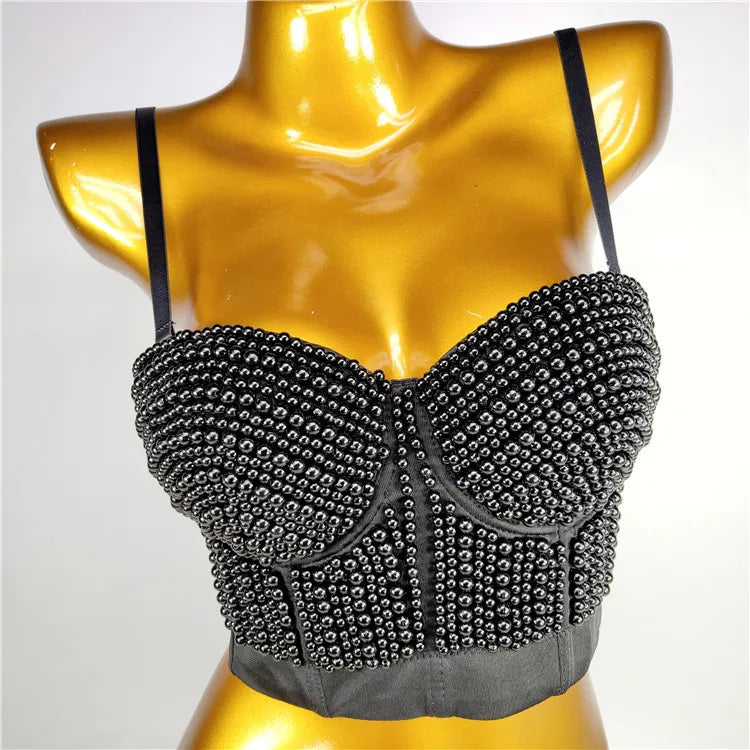Quality Pearl Tank Tops Rhinestone Women Crop Top Club Clothes Streetwear Y2K Corset Woman Shaper Camis Fashion Feamale Clothing