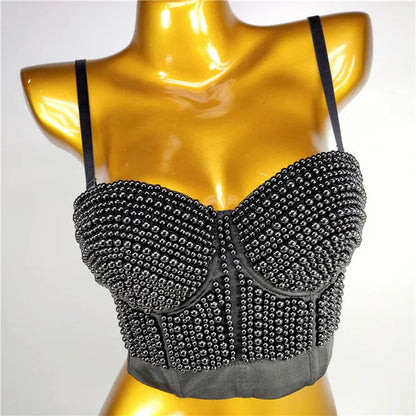 Quality Pearl Tank Tops Rhinestone Women Crop Top Club Clothes Streetwear Y2K Corset Woman Shaper Camis Fashion Feamale Clothing