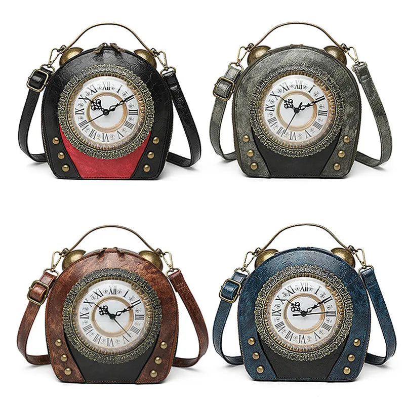 New Trendy PU Leather Retro Clock Handbags for Women 2025 Fashion Luxury Ladies Shoulder Crossbody Bag Square Evening Clutch Bag