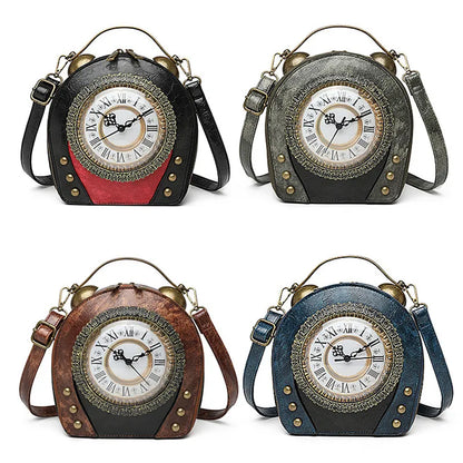New Trendy PU Leather Retro Clock Handbags for Women 2025 Fashion Luxury Ladies Shoulder Crossbody Bag Square Evening Clutch Bag