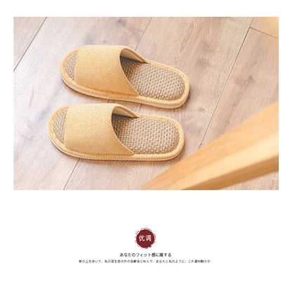 UTUNE Natural Linen Women's Slippers Mute Comfortable Indoor Home Couple Shoes Soft Sole Anti-slip Couple Four Season Slides