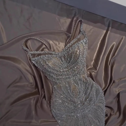 Serene Hill 2026 Luxury Saudi Arabic Nude Spaghetti Strap Pearls Beaded Evening Dress For Formal Occasion GLA73608 Customized
