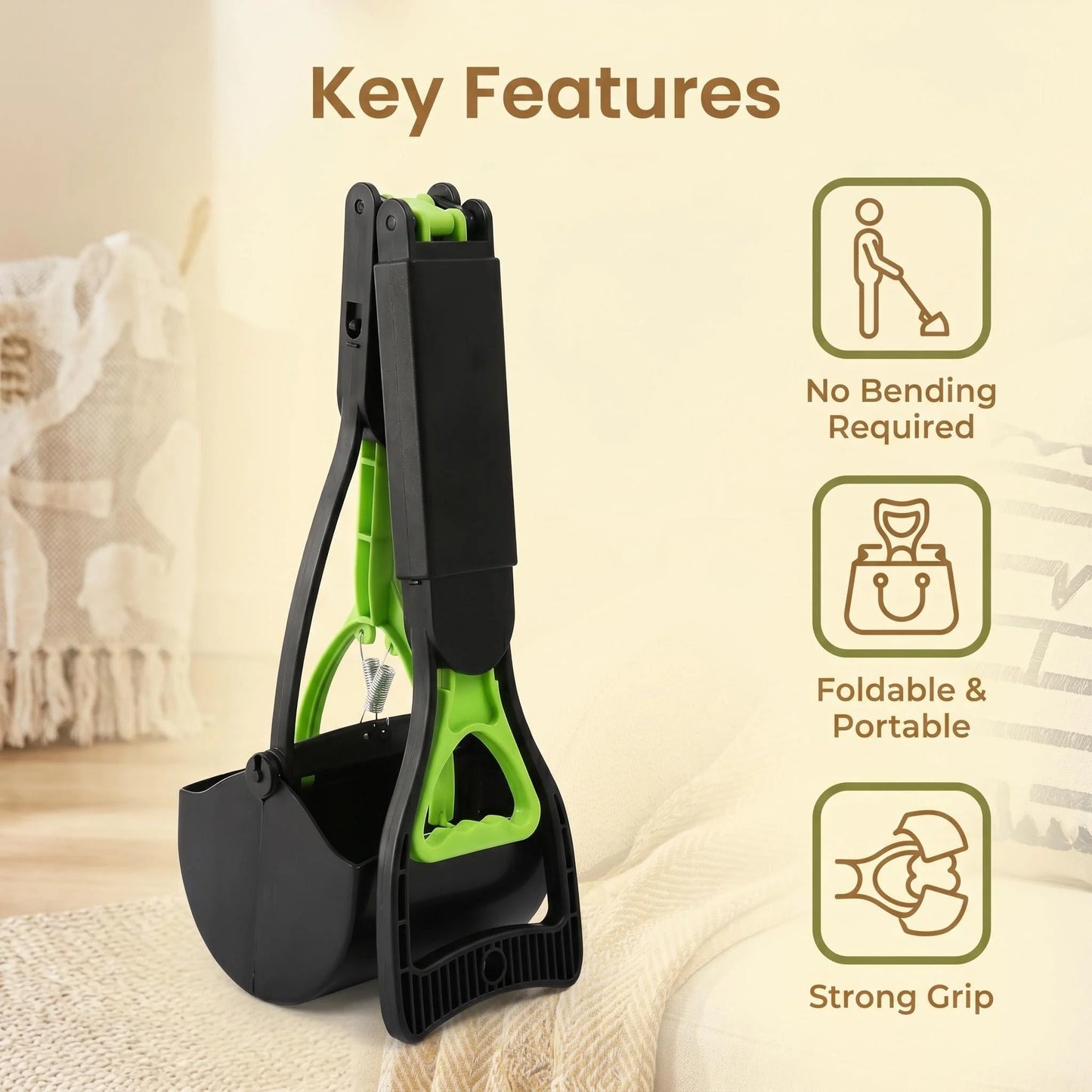 70cm Folding Pet Poop Scooper with Extended Handle for Walking Big Dogs Ideal Senior Dog Poop Scooper