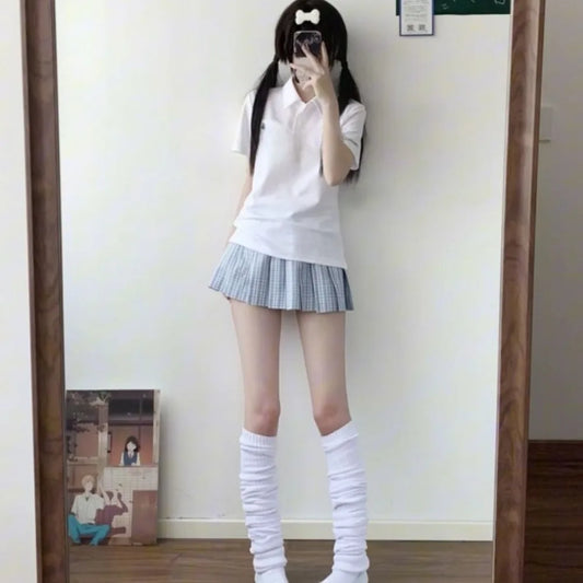College Style JK Uniform, Solid Color Short Sleeve POLO Shirt, Spring Summer School Uniform for Women, Cosplay & Daily Wear