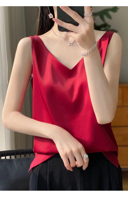 New Lce Silk Satin Camisole Women's Spring/Summer Solid Color Sleeveless Sexy Comfortable Silk Underwear Vest RW-D09