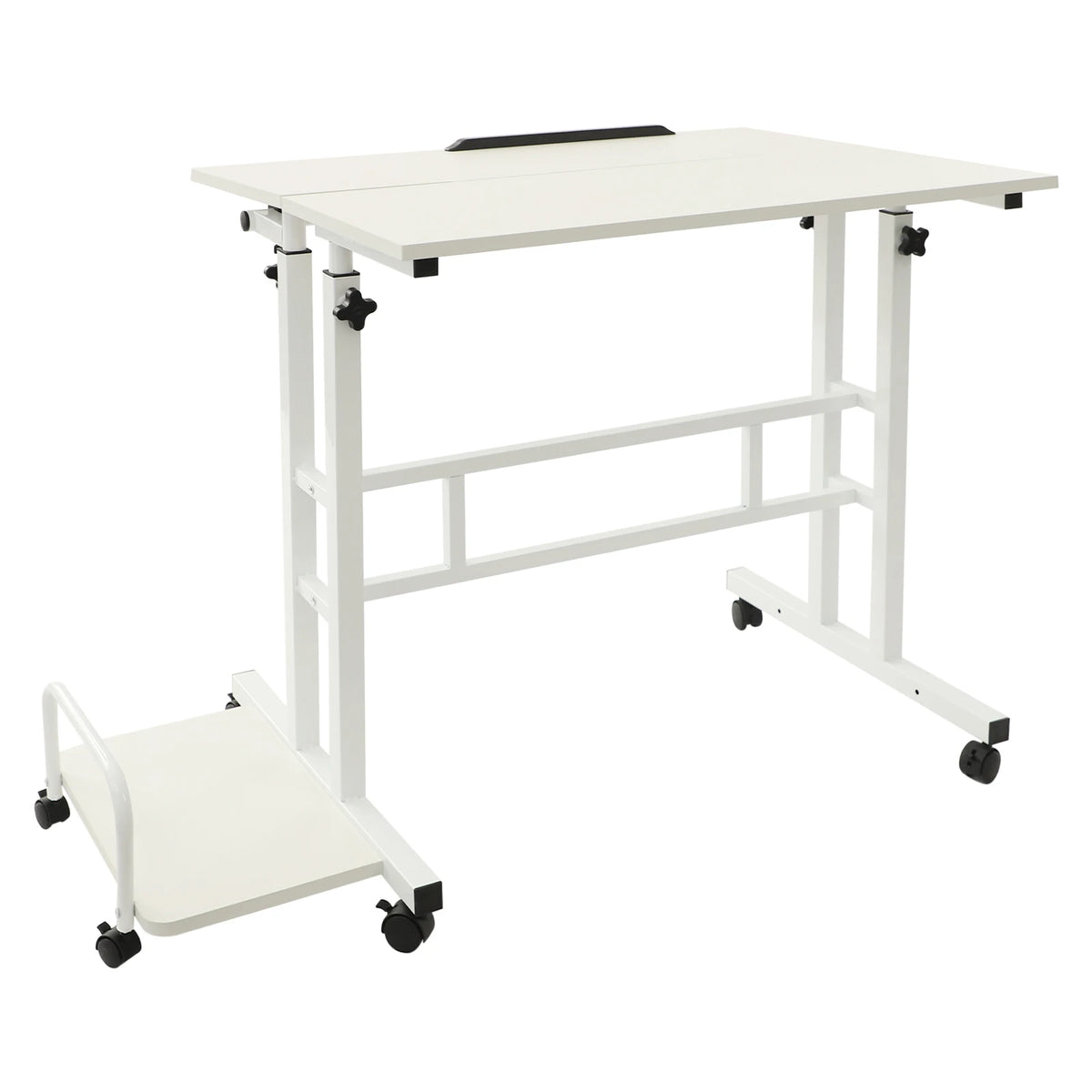 Mobile Computer Desk  with Tiltable Panels 6 Casters Adjustable Height Ergonomic Foldable Sit Stand Workstation for Home Office Dormitory Study Room