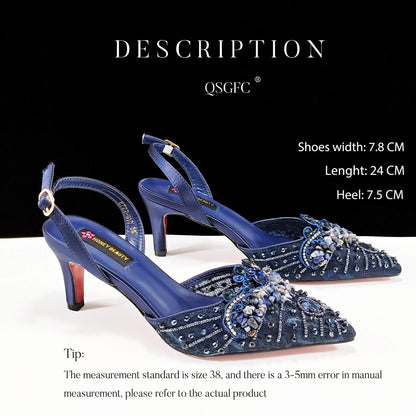 QSGFC Nigerian Style Elegant Women Heels Shoes And Bag Set Rhinestone with Coral Shoes Wedding Party