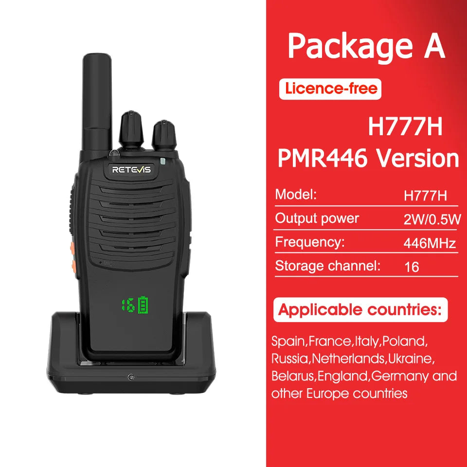 Retevis H777H Portable Two-Way Radio Hidden Display Walkie-Talkie PMR/FRS Communication for Camping 1/2 PCS Set