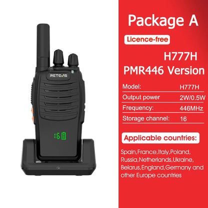 Retevis H777H Portable Two-Way Radio Hidden Display Walkie-Talkie PMR/FRS Communication for Camping 1/2 PCS Set