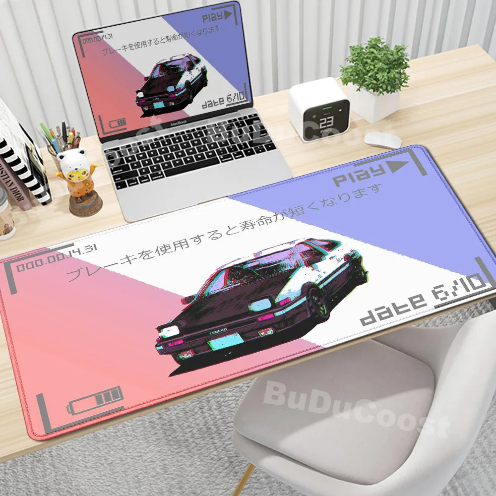 Gaming Mouse Pad Non-slip Mausepad Anime Initial D Keyboard Mats Large Office Deskmat Black And White Art Rubber Mice Pad Carpet
