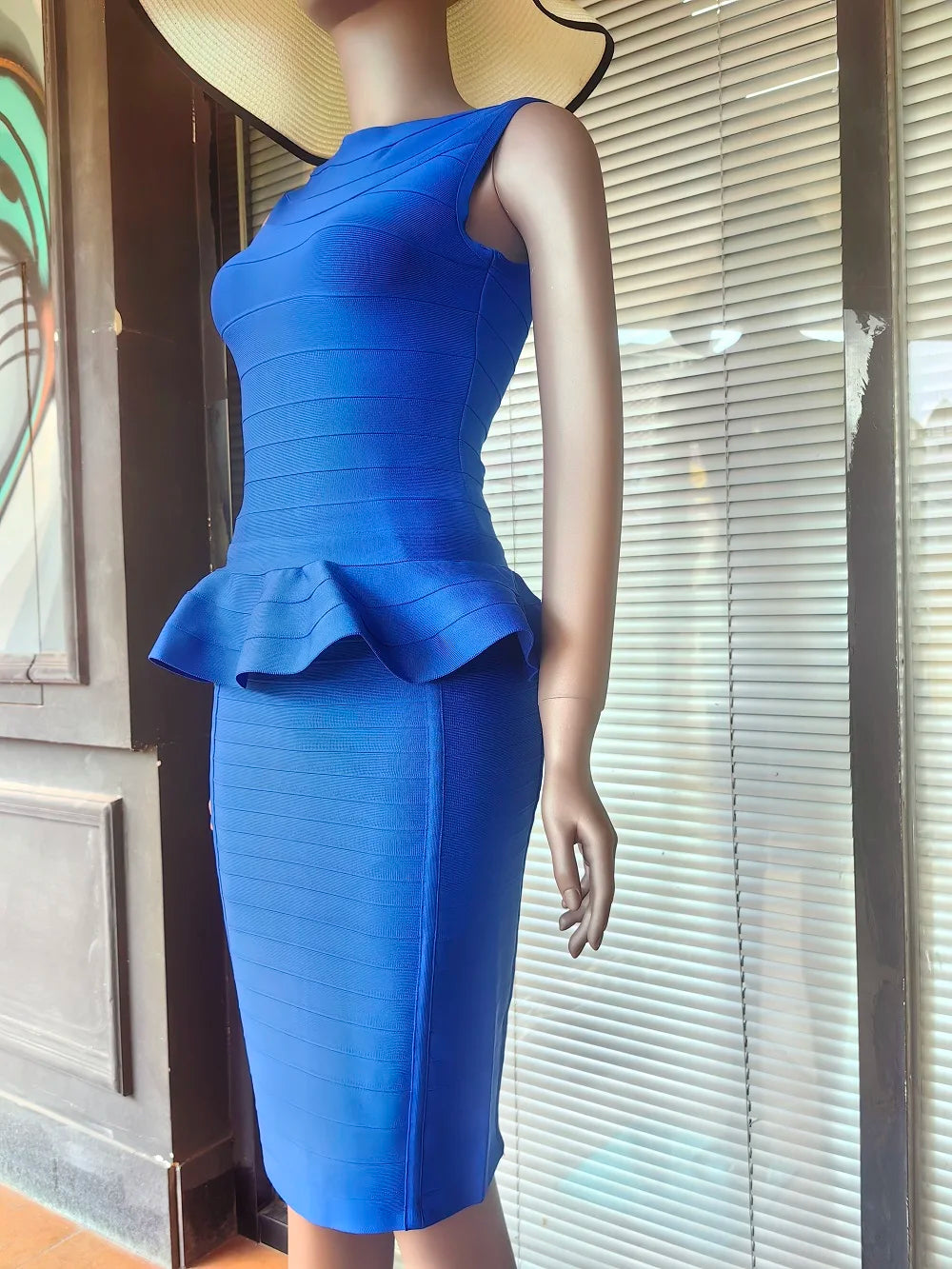 BEAUKEY Winter Elegant Fashion Bandage Top Blue Camis Black Bodycon Pencil Skirt 2022 For Women Office Lady Ruffle Sets 2 Piece