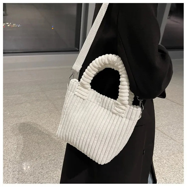Fashion Corduroy Women's Bag 2023 Trend New Handbags Niche Versatile Bucket Shoulder Bags Female Nylon Button Crossbody Bags